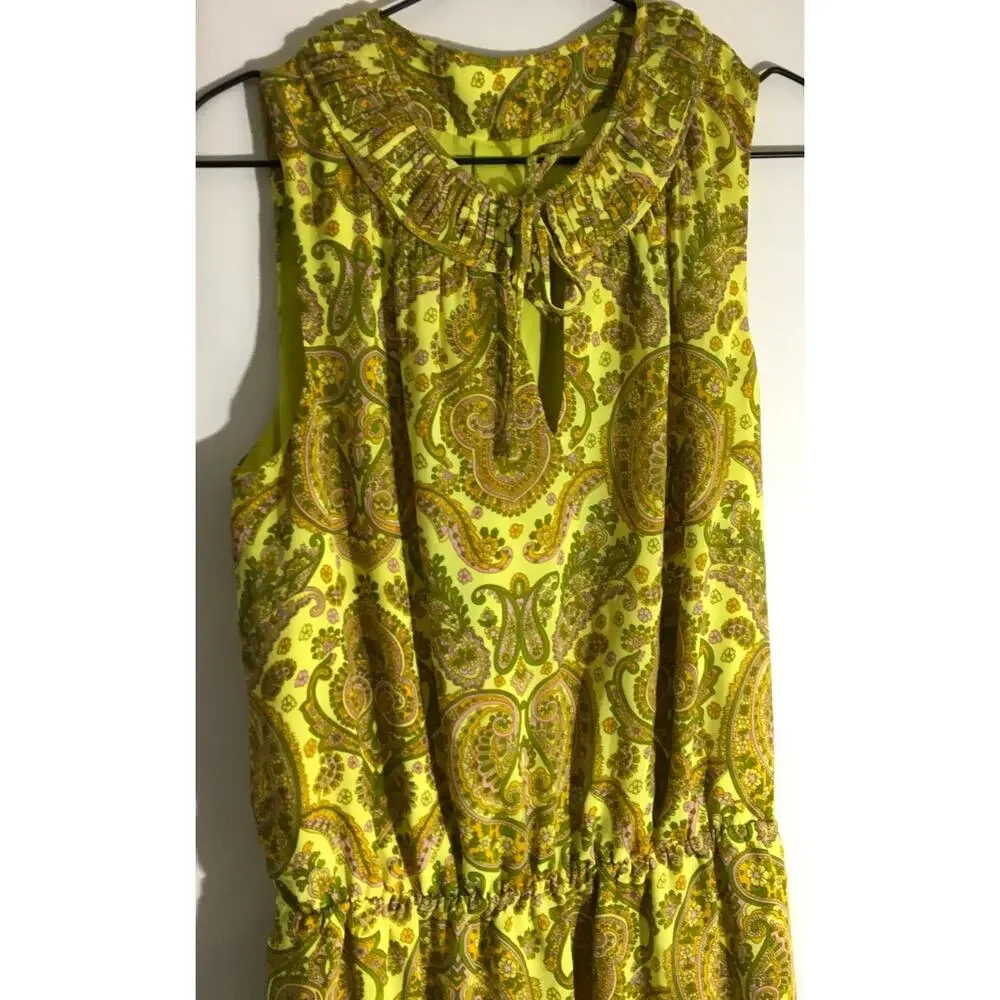 Banana Republic Women's Size Medium Yellow & Pink Paisley Pleated Neck Dress